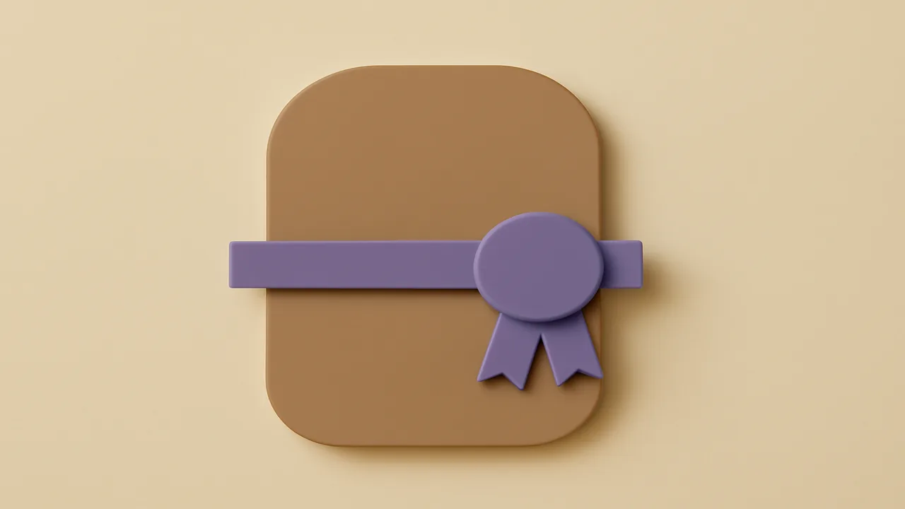 Abstract plain-English licence certificate rendered in warm taupe and muted violet