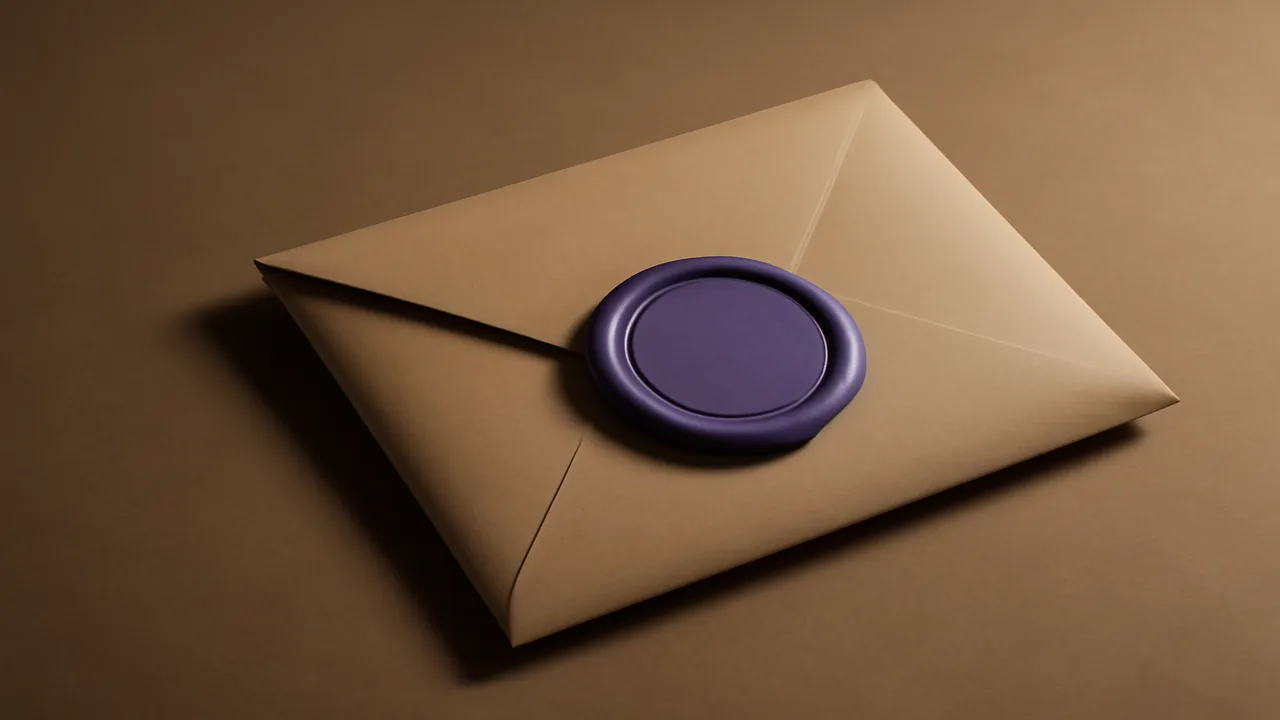Violet wax seal on a folded document.